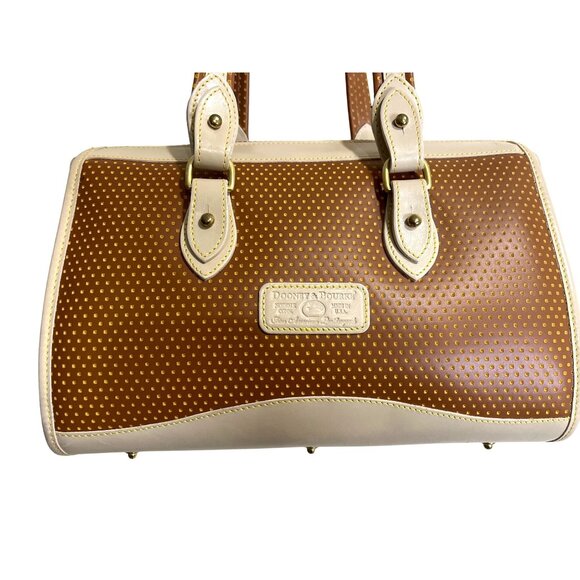 Dooney Bourke Cabrio Leather Perforated Leather Shoulder Bag Polka Dot Tan Beige - Picture 2 of 9